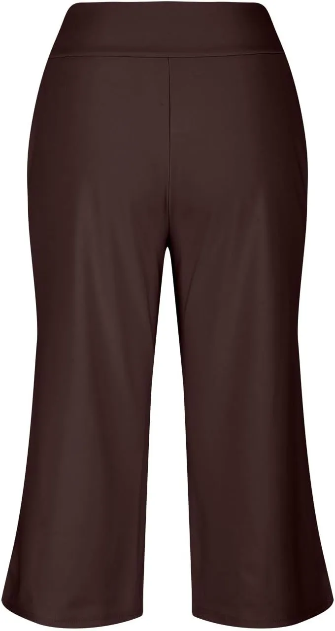 Wide Leg Cropped Pants for Women Drawstring Culottes with Pockets 2025 Summer Gaucho Palazzo Yoga Pants