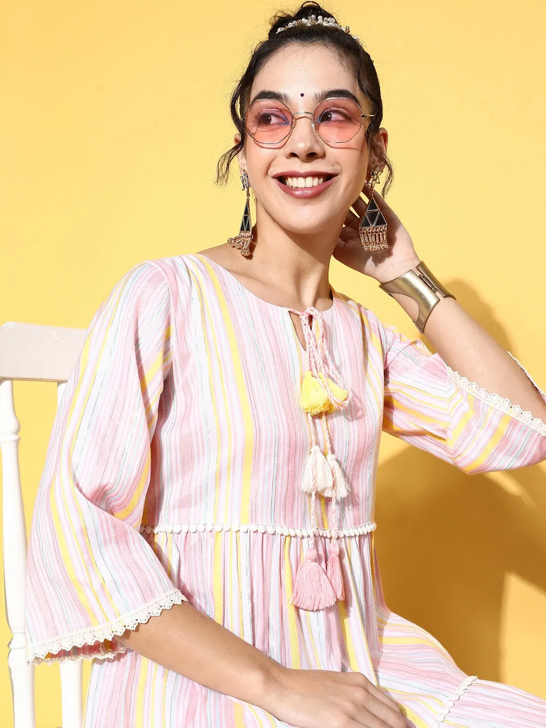 Women Multi Cotton Lurex Dress
