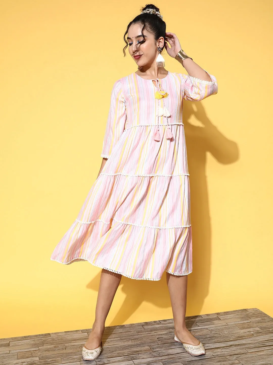 Women Multi Cotton Lurex Dress