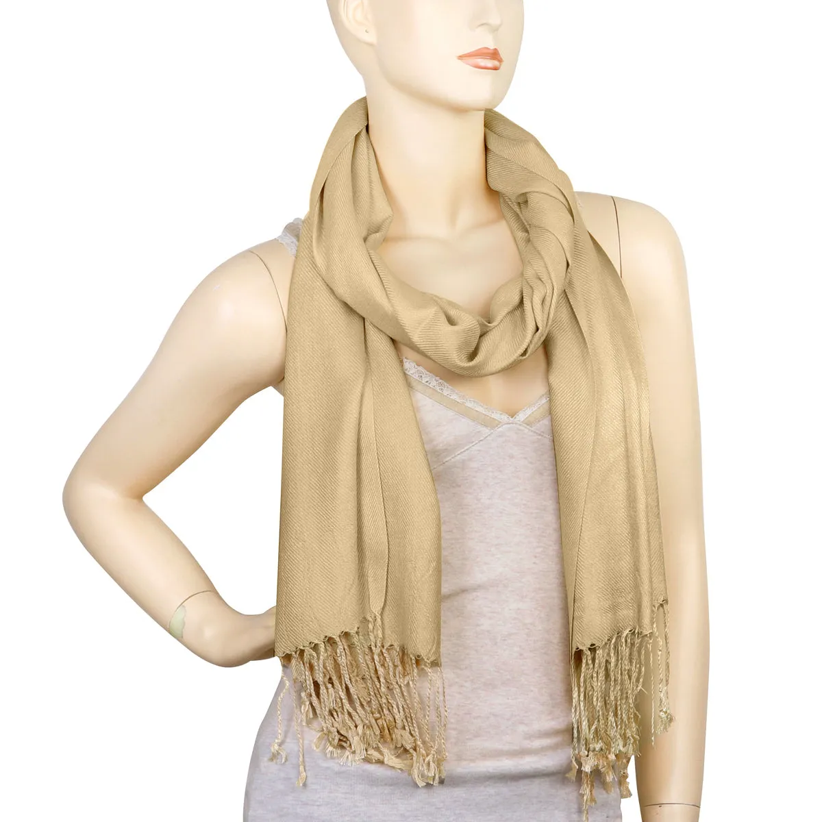 Women's Soft Solid Color Pashmina Shawl Wrap Scarf - Champagne
